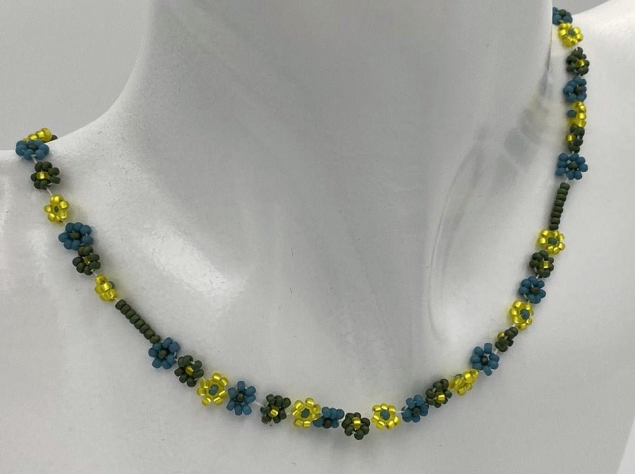 Handmade necklace from beads. Weaved from Miyuki beads featuring colorful summer flowers - Ornamentico shop