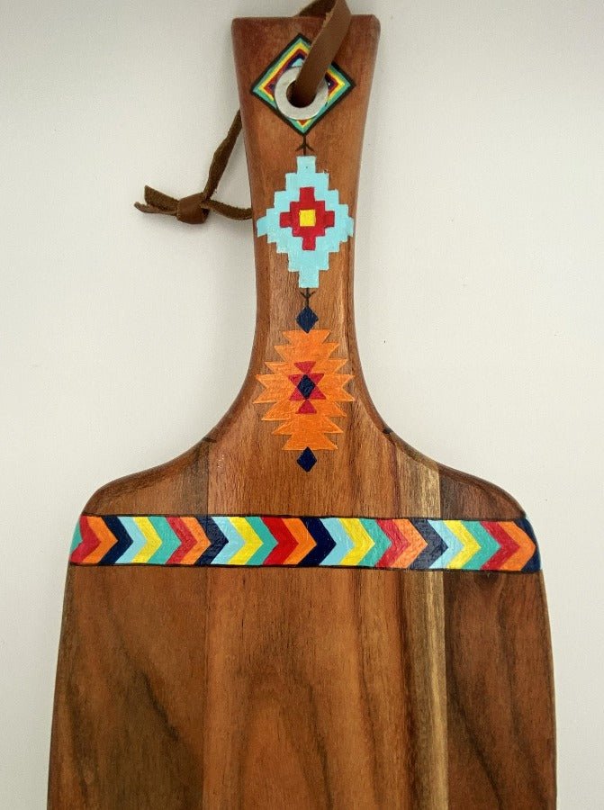 Hand painted cutting board from wood featuring Peruvian ornament - Ornamentico shop