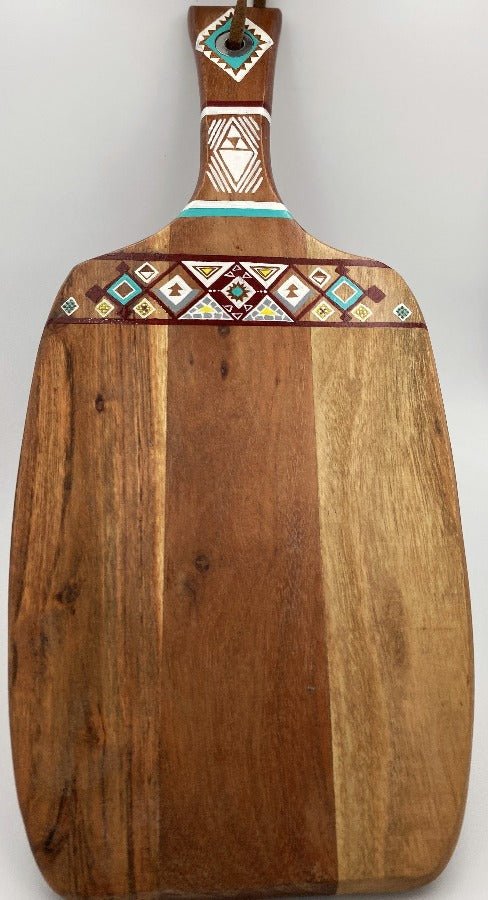 Hand painted cutting board from wood featuring African ornament - Ornamentico shop