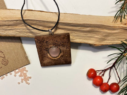 Delicate wooden pendant with a bead in dark lacquered beech wood - Ornamentico shop