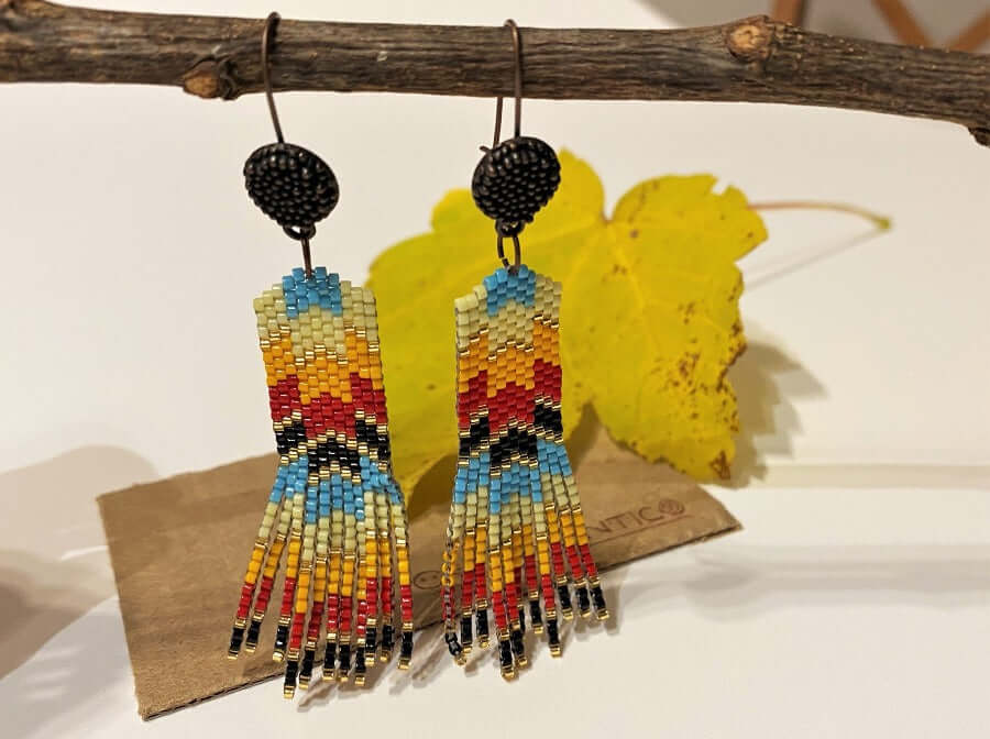 Light and colorful handmade earrings from beads Miyuki and crafted in Peyote technique. “Mexican holidays” collection. The color scheme reflects the hues of Mexican ornaments.