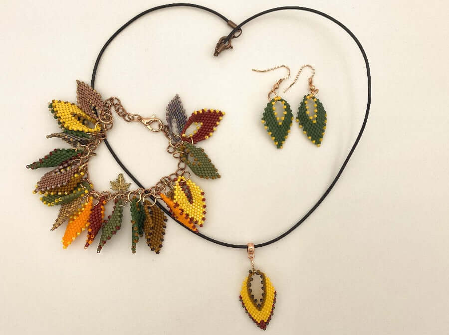 Handmade earrings from jewelry set "Leaf fall" crafted from Miyuki beads - Ornamentico shop