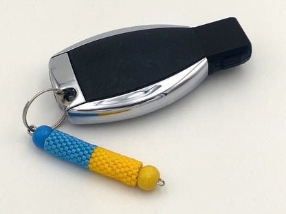 Handmade trinket for key ring made from Miyuki beads. The trinket features Ukrainian flag colors - Ornamentico shop