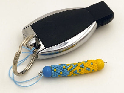 Handmade trinket for key ring made from Miyuki beads. The trinket features Ukrainian flag colors - Ornamentico shop