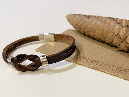 Handmade leather bracelet crafted from high-quality genuine dark brown leather and silver-coated fittings -Ornamentico shop