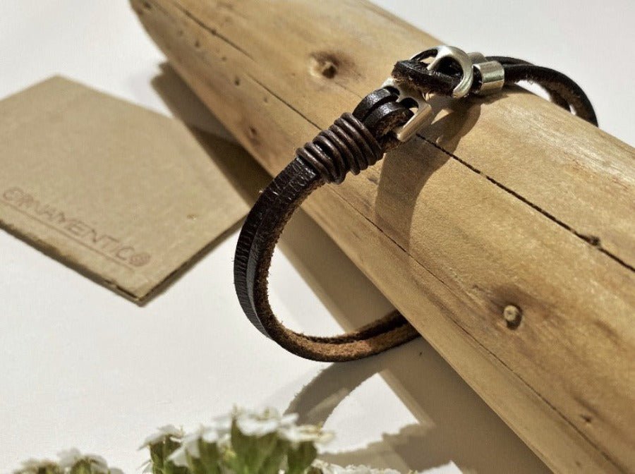 Handmade laconic leather bracelet crafted from high-quality leather and silver-coated fittings - Ornamentico shop
