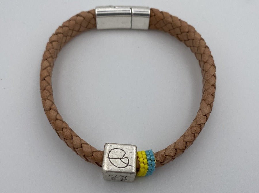 Handmade men's bracelet from leather decorated with large cube bead and insert from beads Miyuki - Ornamentico shop