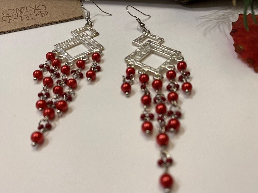 Boho style handmade chandelier earrings made of beads on a silver pendant - Ornamentico shop