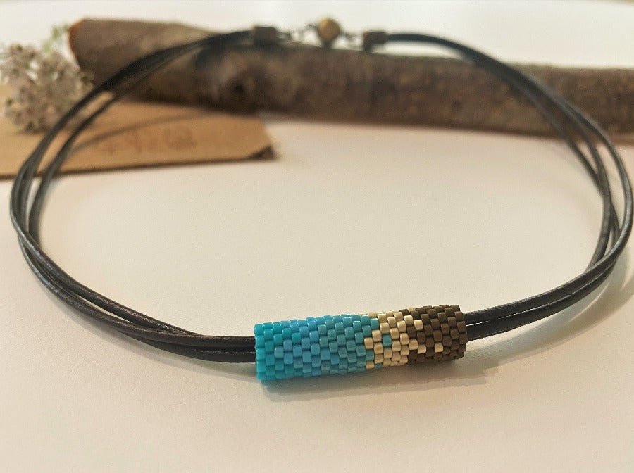 Handmade necklace on leather cord from beads Miyuki - Ornamentico shop