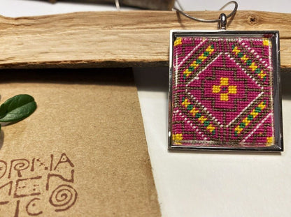 Unique handmade embroidered pendant in a silver frame. Collection "Carpets of Anatolia"