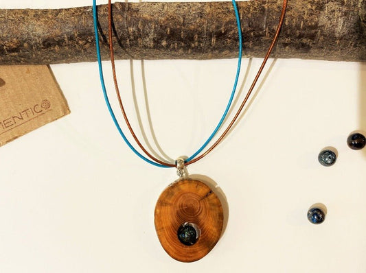 Handmade wooden pendant shattuckite stone bead crafted from polished and lacquered beech wood - Ornamentico shop