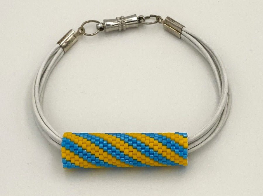 Bracelet on leather cord with beaded insert "Colors of Ukraine" Lines - Ornamentico shop