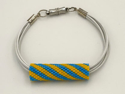 Bracelet on leather cord with beaded insert "Colors of Ukraine" Lines - Ornamentico shop