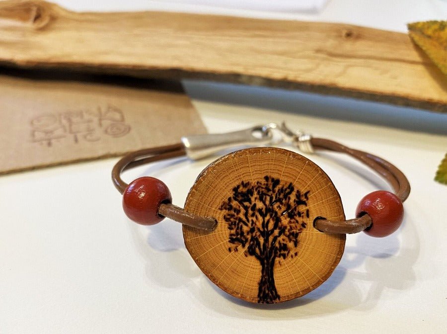 Bracelet with wooden insert "Tree", handmade bracelet - Ornamentico shop