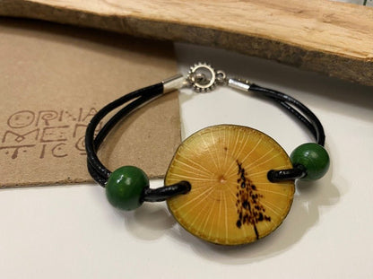 Bracelet on leather cord with wooden base - Ornamentico shop