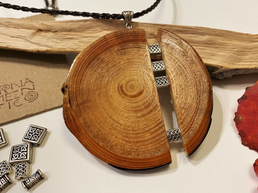 Unique wooden pendant with silver inlays, made from carefully polished beech - Ornamentico shop