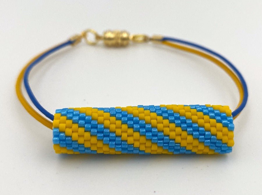 Bracelet on leather cord with beaded insert "Colors of Ukraine" Lines - Ornamentico shop
