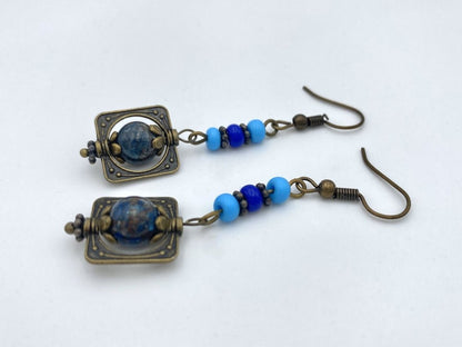 Handmade earrings with shattuckite stone from South Africa framed in bronze floral fitting - Ornamentico shop