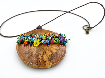 Exclusive wooden pendant with floral sculptural beading - Ornamentico Group
