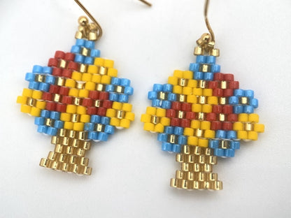 Handmade beaded earrings "Flowerpot" in the colors of Ukrainian flag - Ornamentico shop