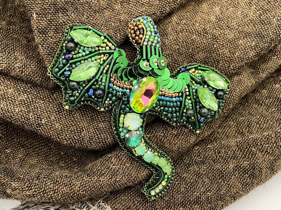 Introducing our handmade brooch in shape of a dragon, perfect for adding a touch of magic to any outfit - Ornamentico shop