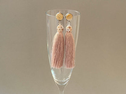 Handmade earrings made from beads with tassel "Calming elegance" - Ornamentico shop