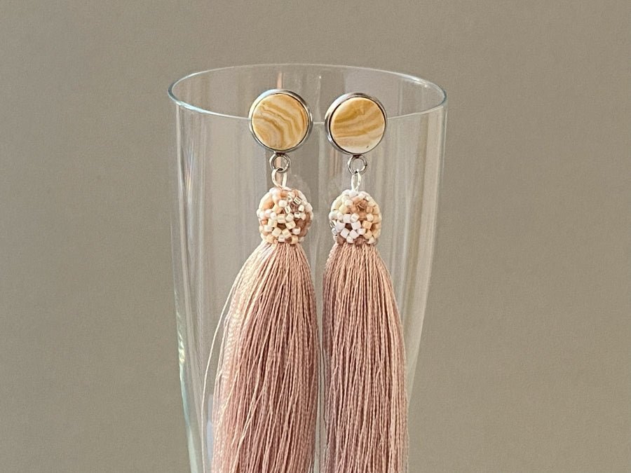 Handmade earrings made from beads with tassel "Calming elegance" - Ornamentico shop
