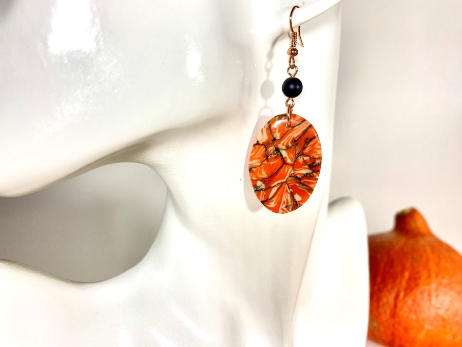 Handmade earrings from polymer clay and black onyx bead - Ornamentico shop
