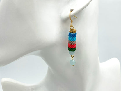 Handmade earrings from Japanese Miyuki beads in peyote technique and accented with aquamarine stones - Ornamentico shop
