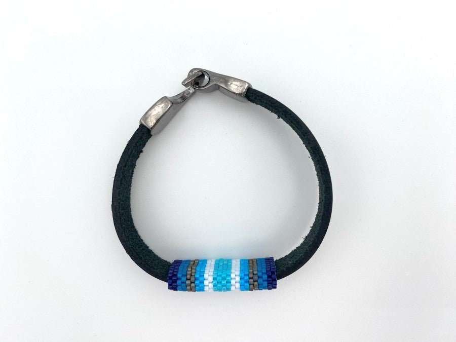 Handmade leather men's bracelet with colorful beaded inlay - Ornamentico shop