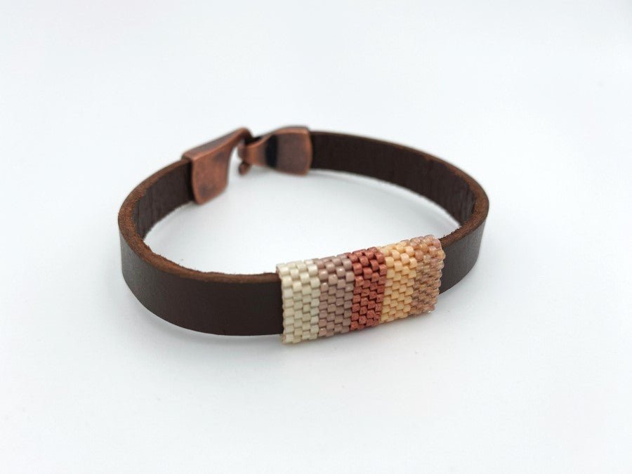 Handmade leather men's bracelet with beaded inlay - Ornamentico shop