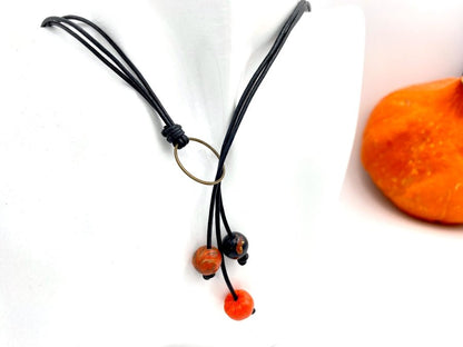 Handmade necklace  in lariat style with orange, black and pumpkin-shaped beads from polymer clay - Ornamentico shop