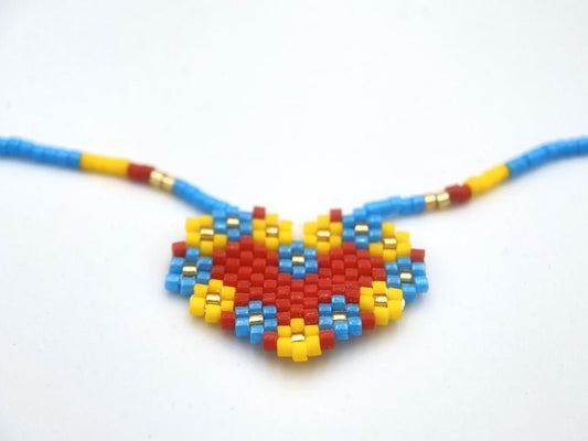Handmade necklace from beads by Miyuki with embedded heart-shaped pendant - Ornamentico shop