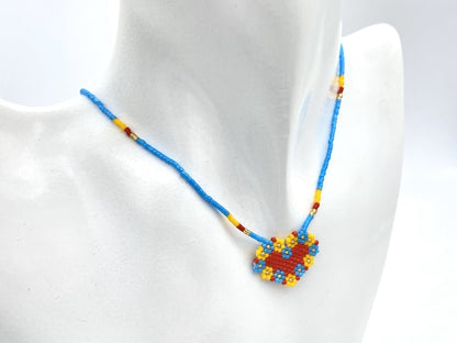 Handmade necklace from beads by Miyuki with embedded heart-shaped pendant - Ornamentico shop
