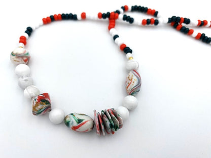 Handmade necklace crafted from handmade polymer clay beads in traditional Holiday Season colors - Ornamentico shop