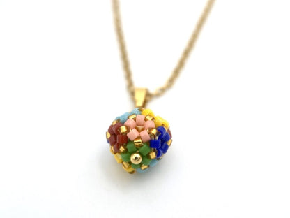 Handmade pendant "Flowerbed" is crafted from beads on gold plated chain - Ornamentico shop
