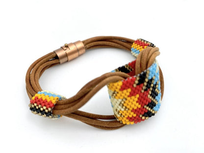 Leather bracelet from beads Miyuki is crafted using Peyote technique. "Mexican holidays" collection - Ornamentico shop