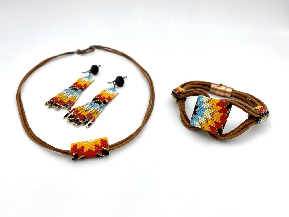 Leather bracelet from Miyuki beads is crafted using Peyote technique - Ornamentico shop