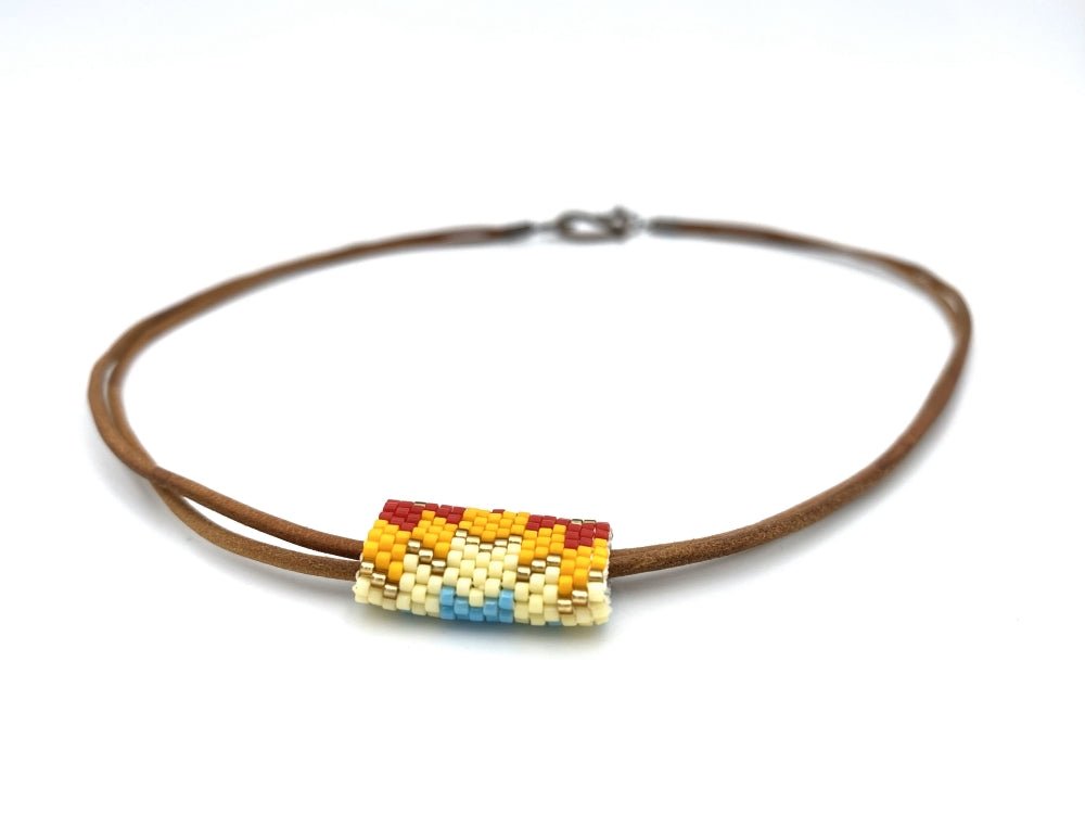 This leather necklace with beads Miyuki is hand made using Peyote stitch technique - Ornamentico shop