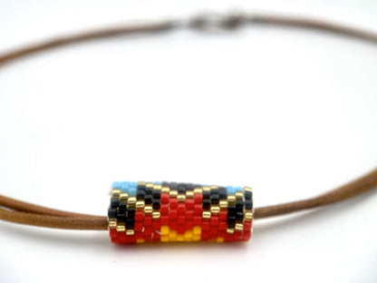 This leather necklace with beads Miyuki is hand made using Peyote stitch technique - Ornamentico shop