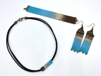 Handmade necklace on leather cord from beads Miyuki - Ornamentico shop