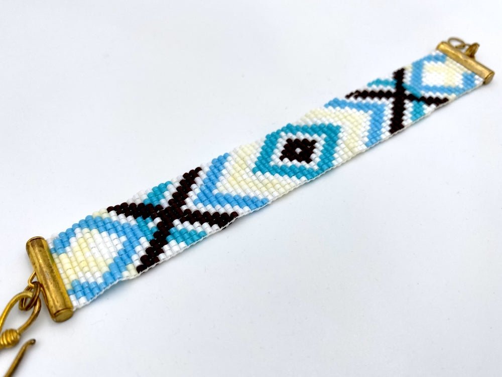 Multicolored handmade bracelet from beads crafted in weaved technique from Miyuki beads - Ornamentico shop